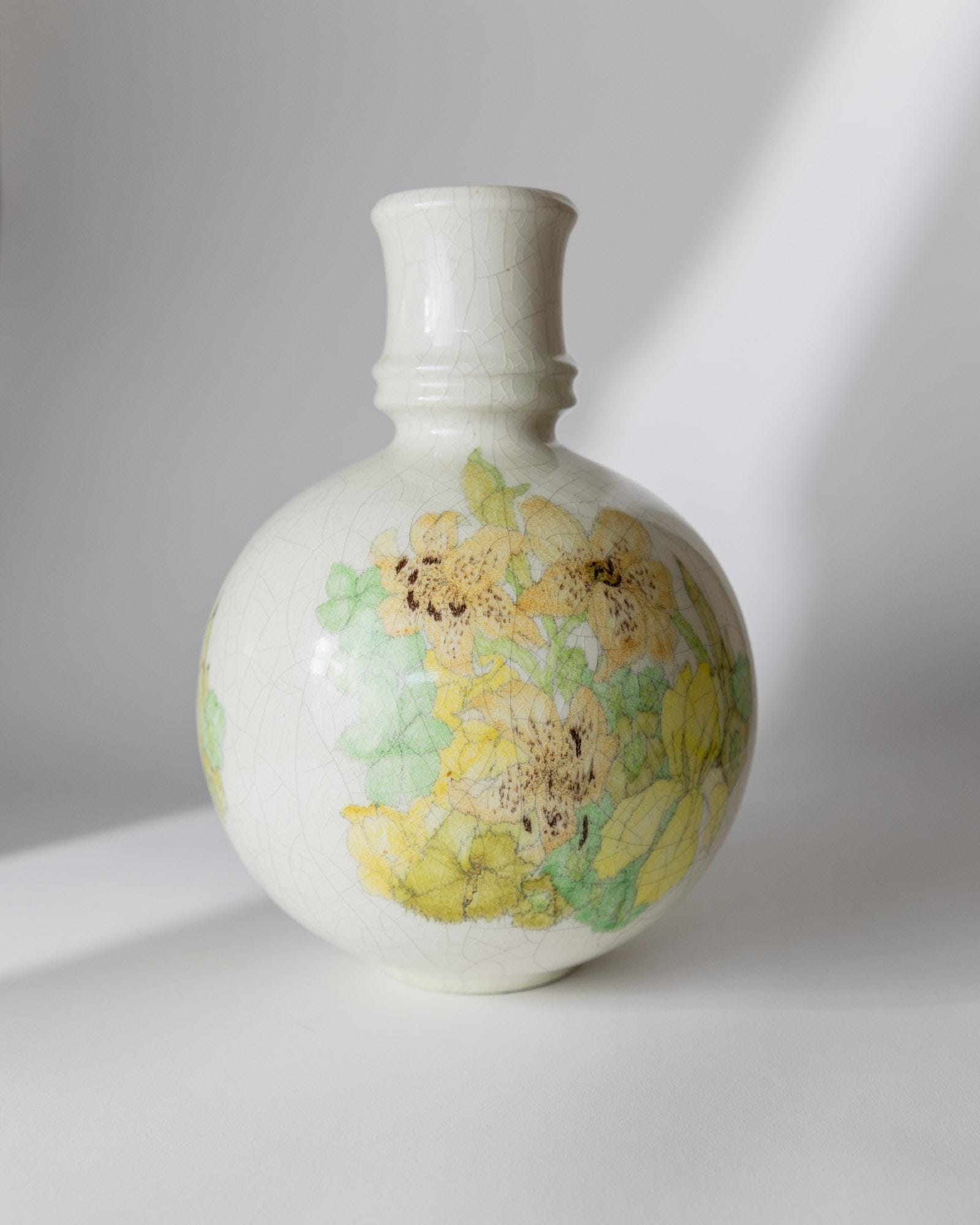 Vintage Vase von Ernestine für Ernestine Grün Gelb Craquelé-Glasur