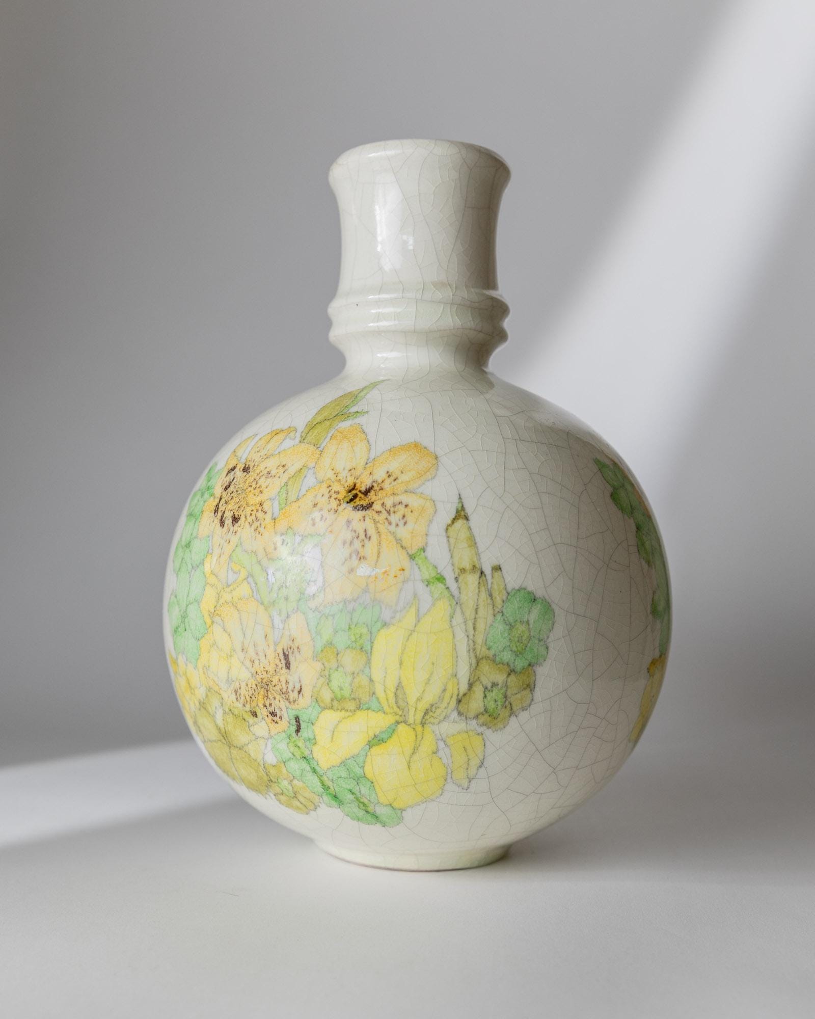 Vintage Vase von Ernestine für Ernestine Grün Gelb Craquelé-Glasur