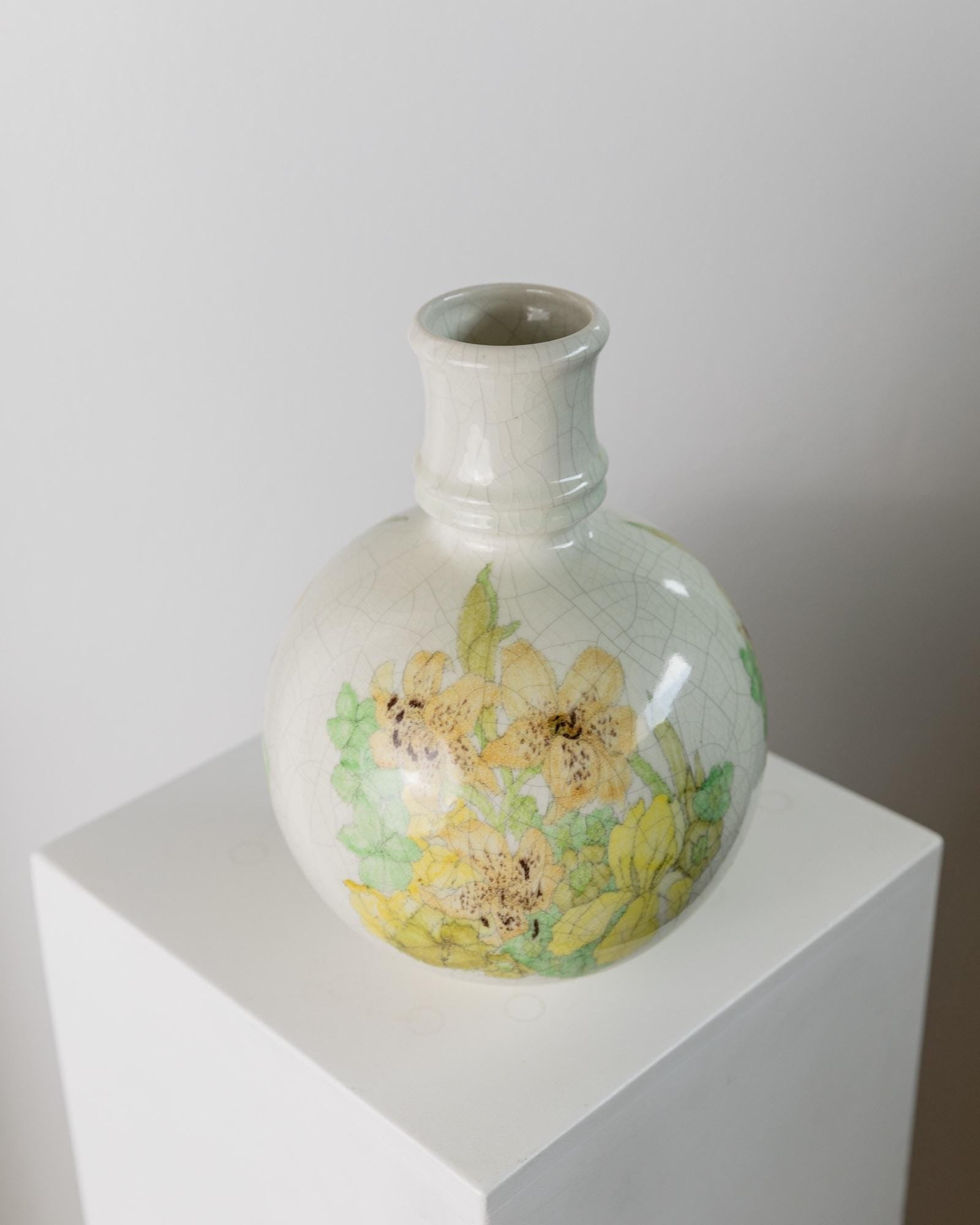 Vintage Vase von Ernestine für Ernestine Grün Gelb Craquelé-Glasur