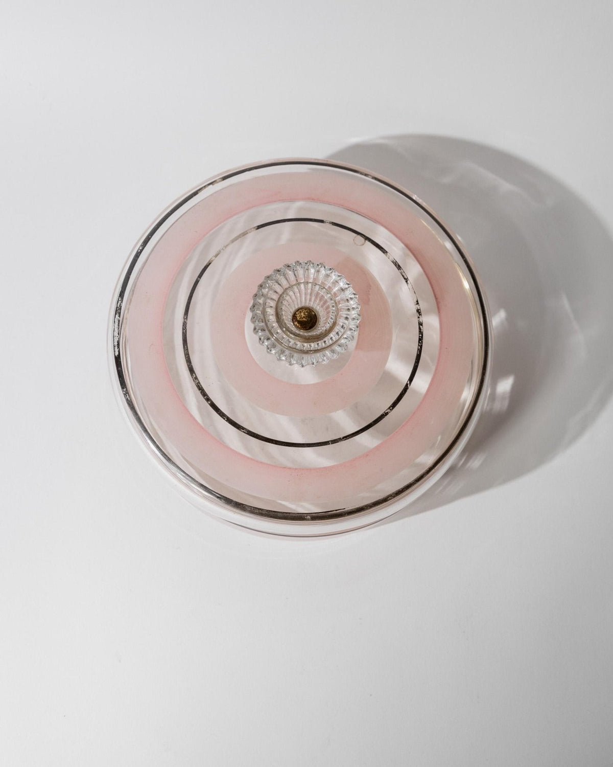 Vintage Bonboniere aus Glas mit rosa-schwarzen Streifen, Italien