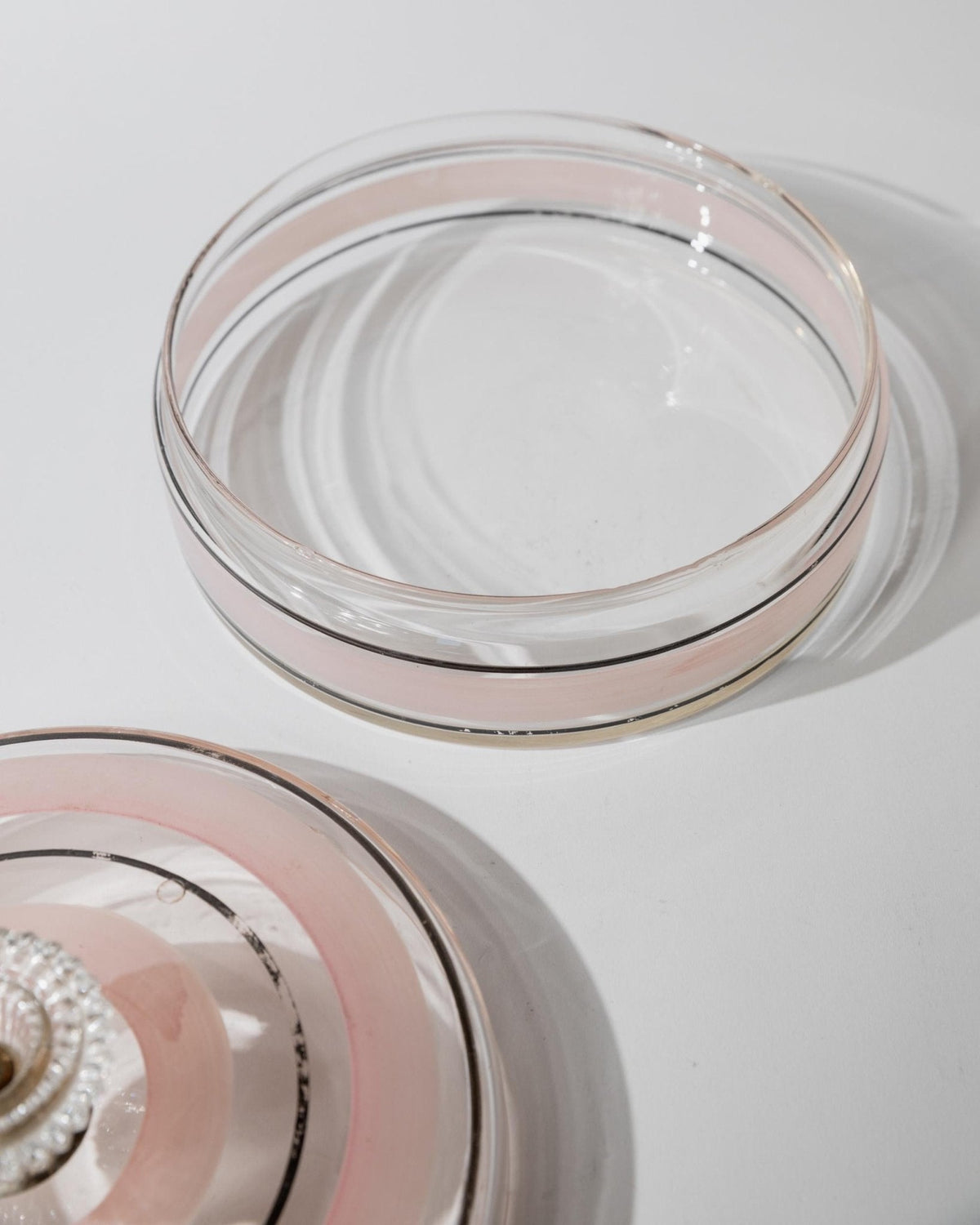 Vintage Bonboniere aus Glas mit rosa-schwarzen Streifen, Italien