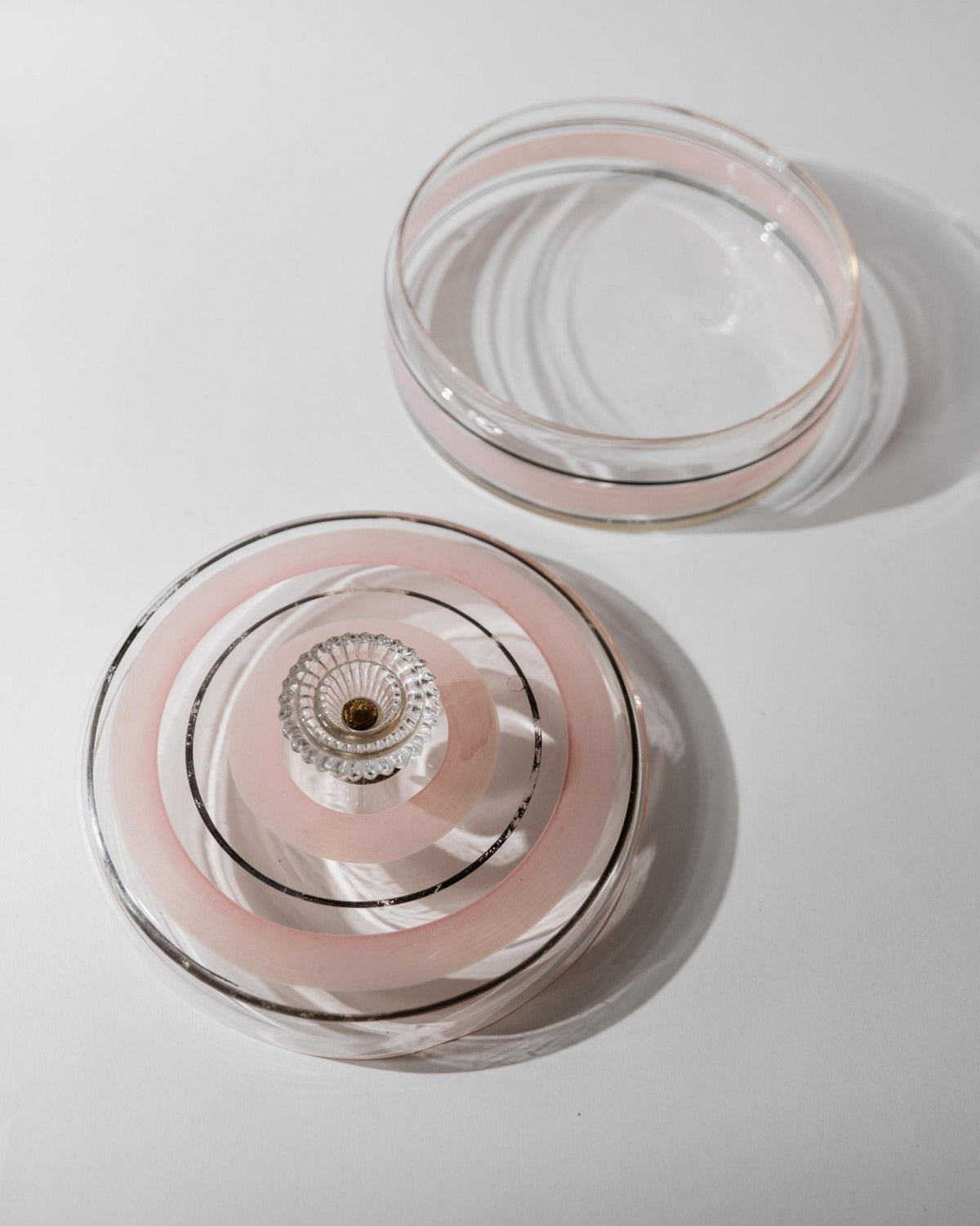 Vintage Bonboniere aus Glas mit rosa-schwarzen Streifen, Italien