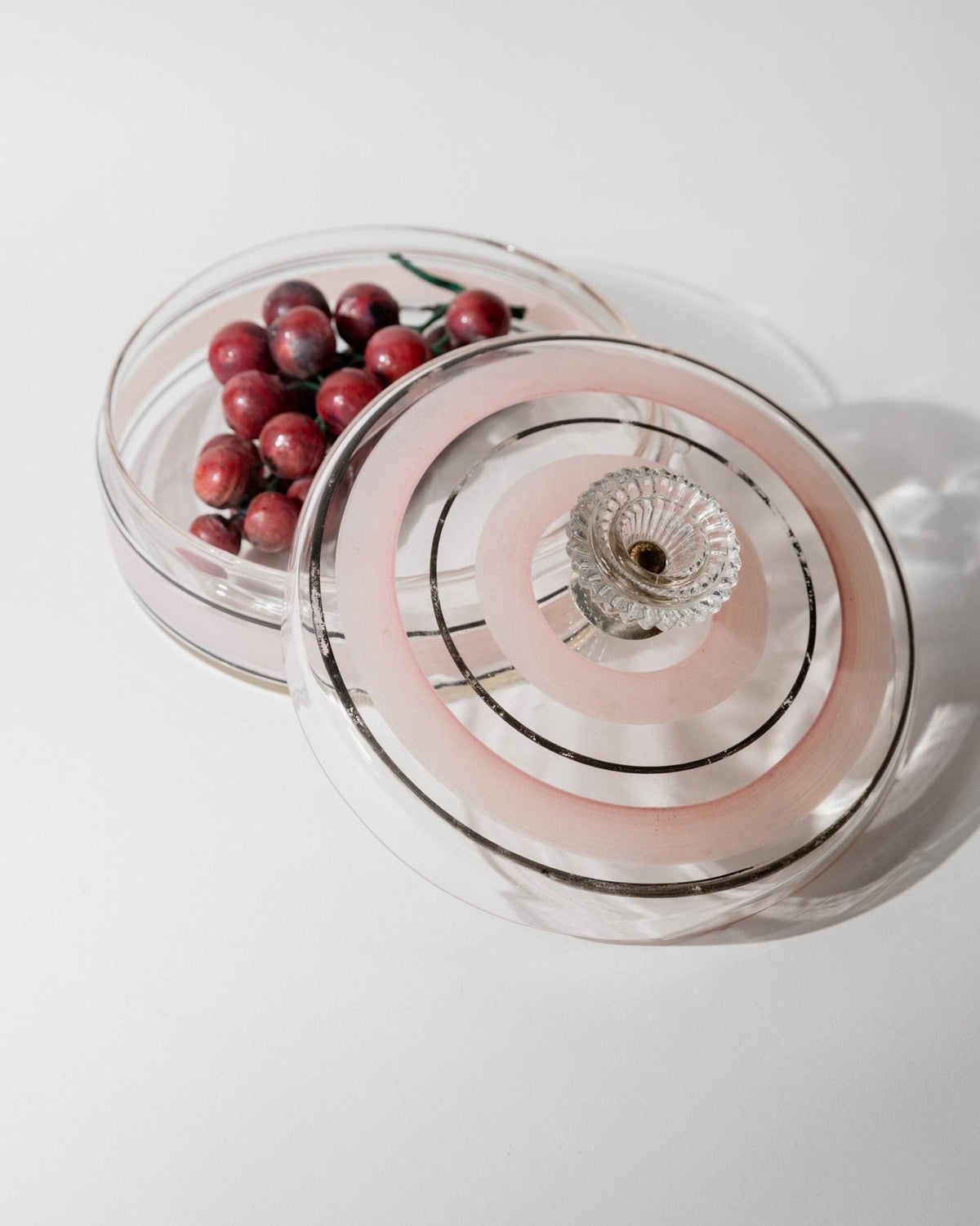 Vintage Bonboniere aus Glas mit rosa-schwarzen Streifen, Italien