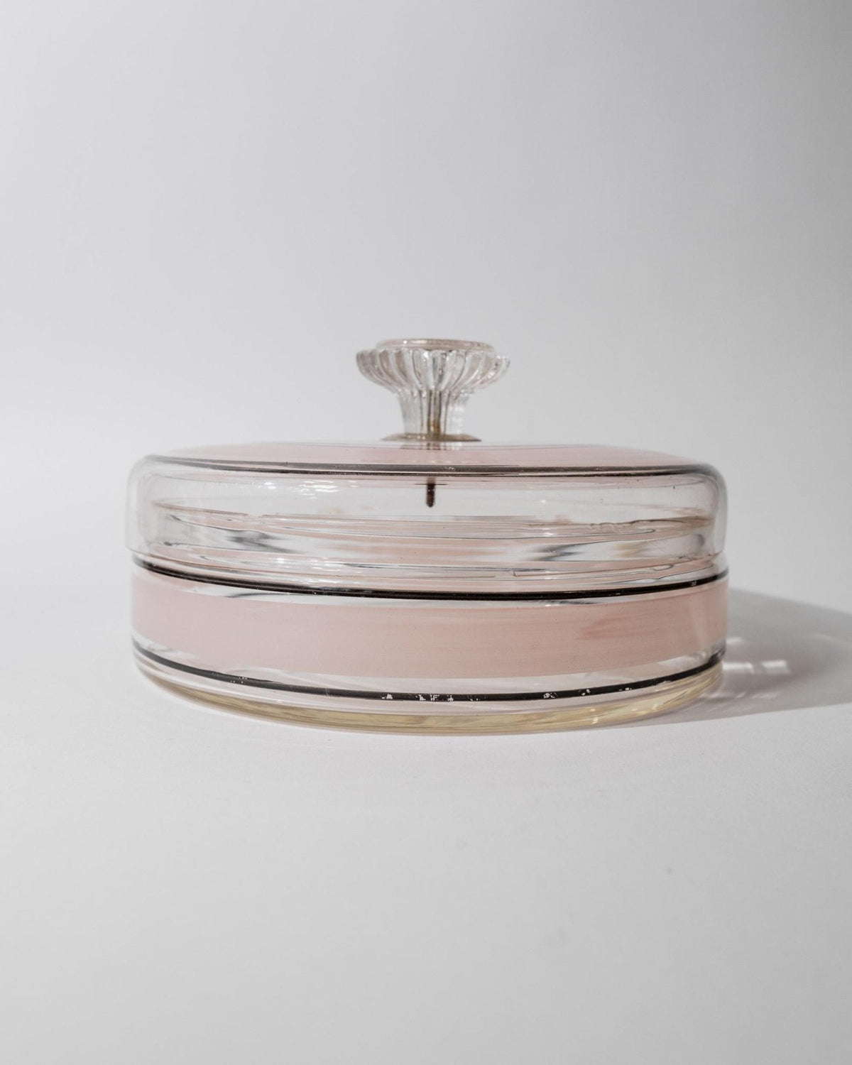 Vintage Bonboniere aus Glas mit rosa-schwarzen Streifen, Italien