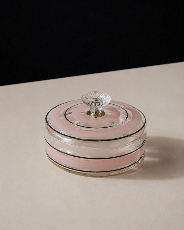 Vintage Bonboniere aus Glas mit rosa-schwarzen Streifen, Italien