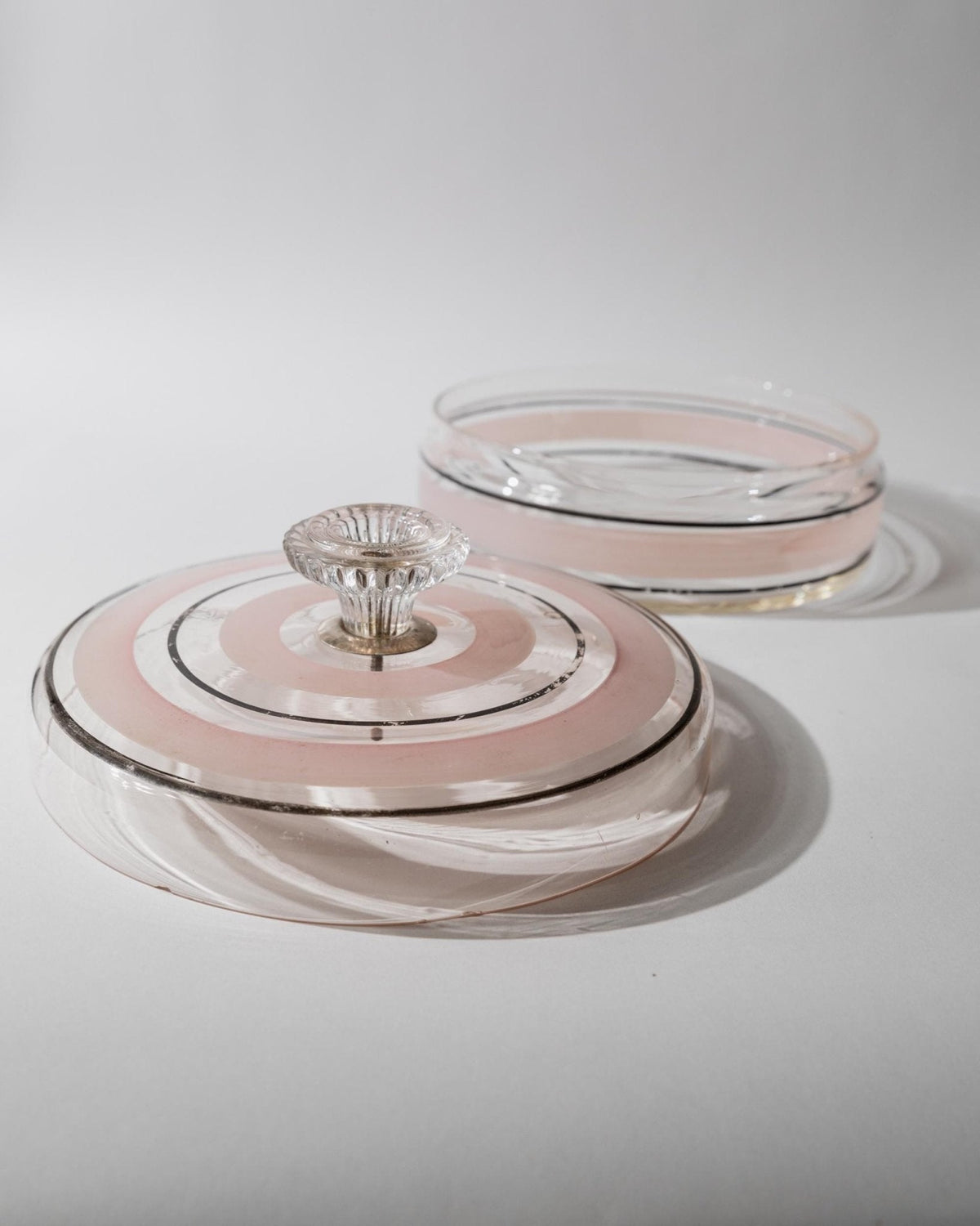 Vintage Bonboniere aus Glas mit rosa-schwarzen Streifen, Italien