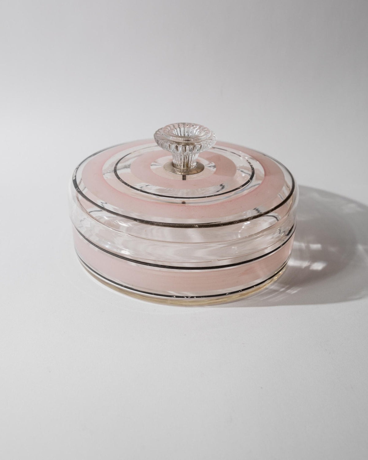Vintage Bonboniere aus Glas mit rosa-schwarzen Streifen, Italien