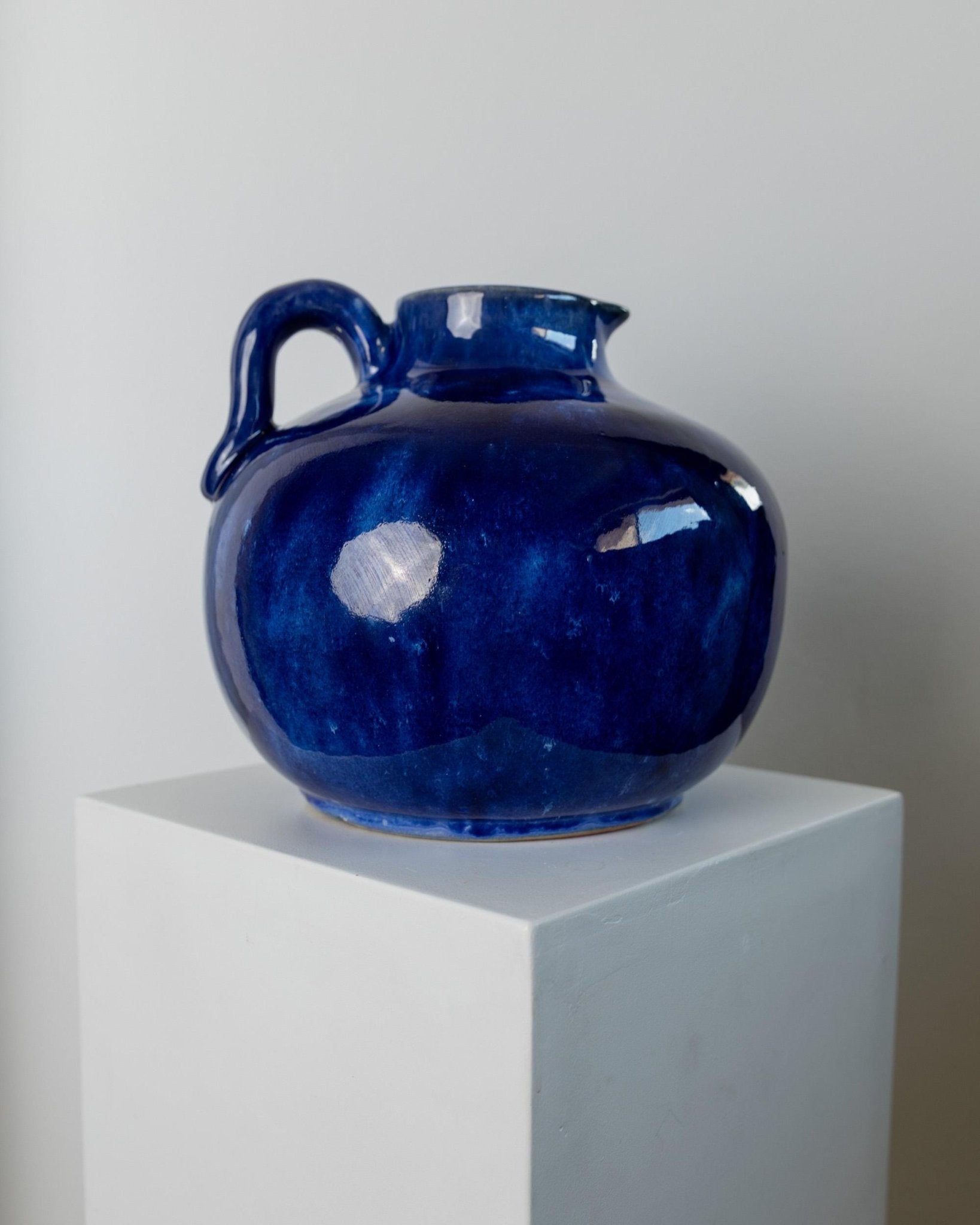 Vintage Keramik Krugvase, Blau glasiert, 1960er Jahre