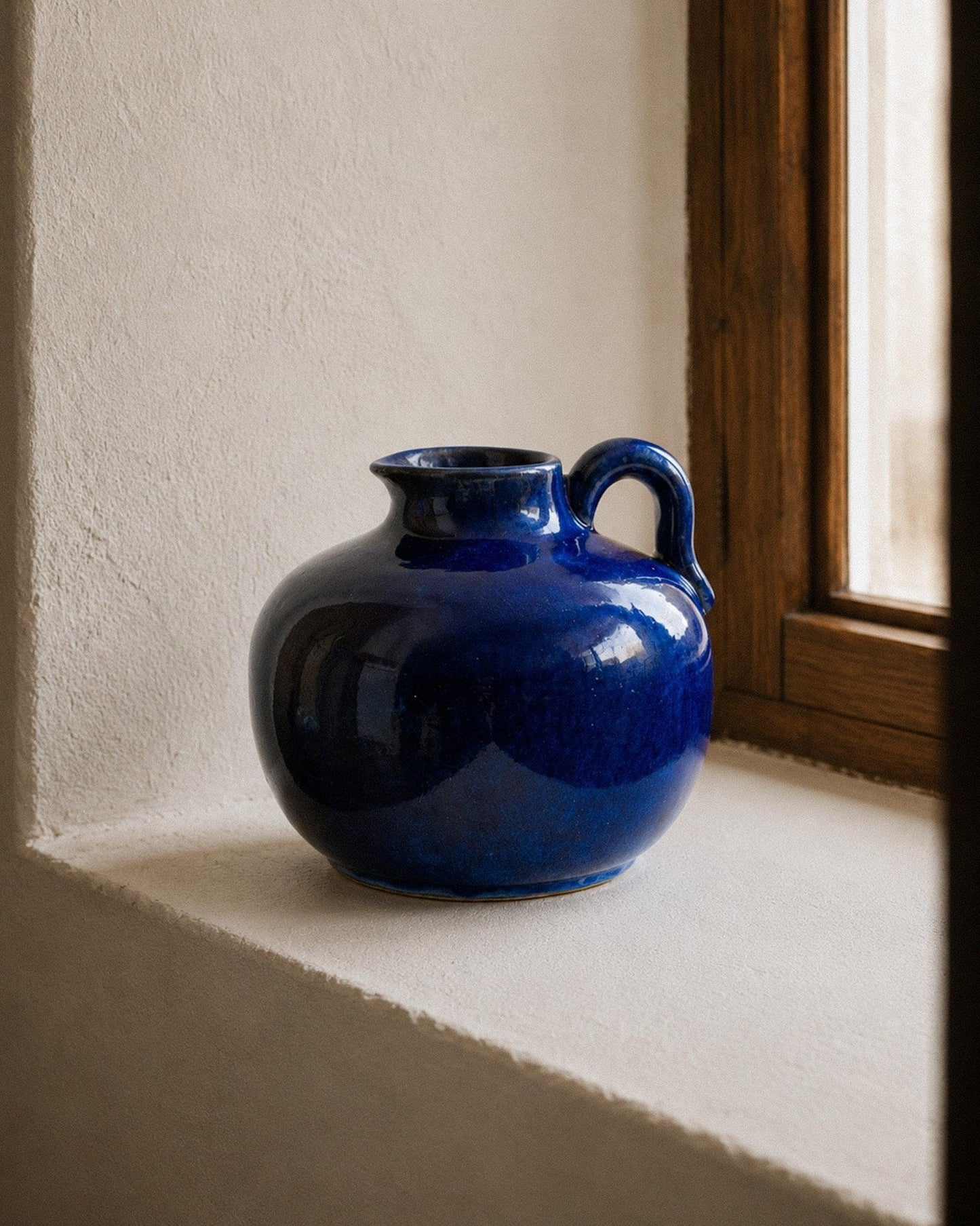 Vintage Keramik Krugvase, Blau glasiert, 1960er Jahre