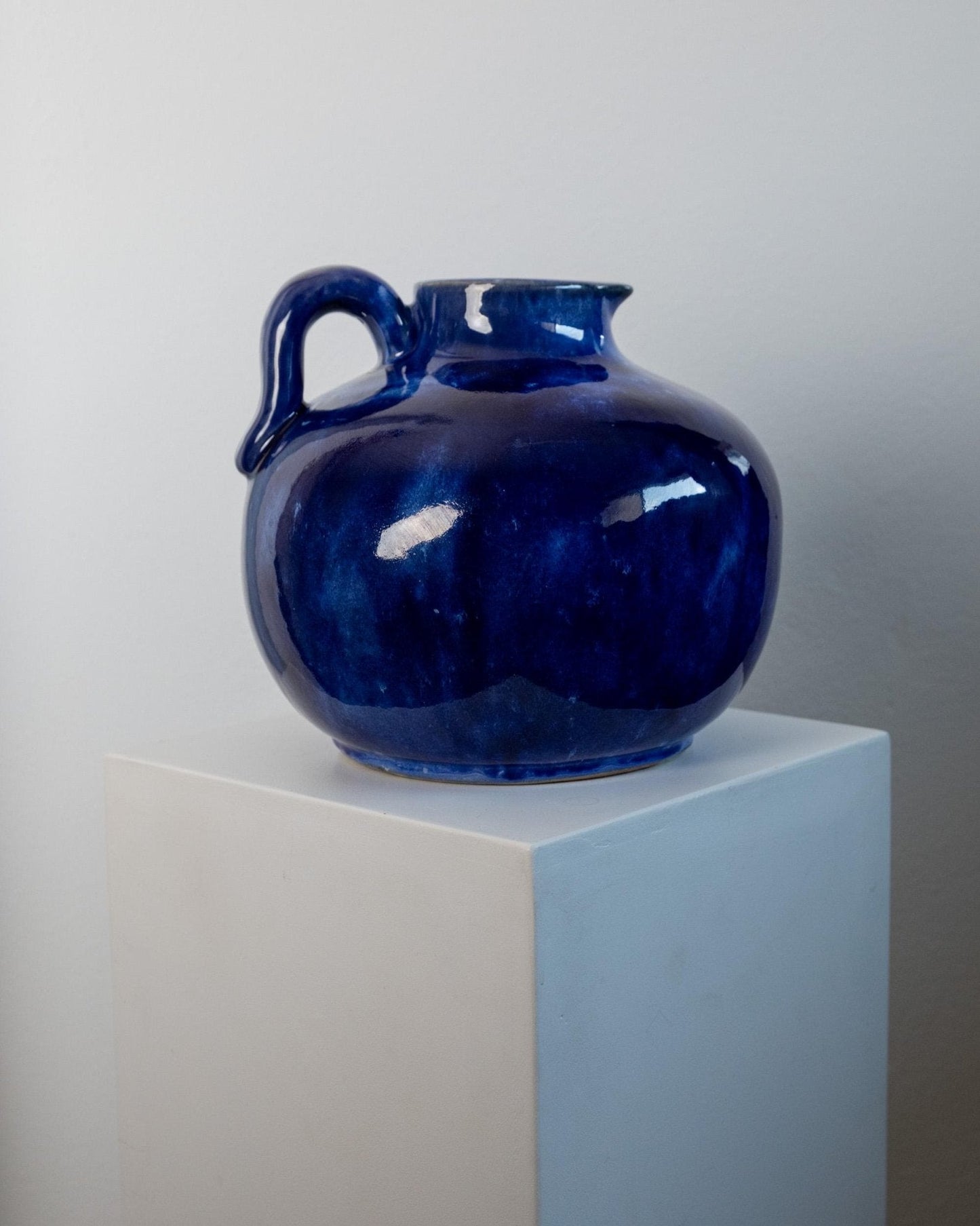 Vintage Keramik Krugvase, Blau glasiert, 1960er Jahre
