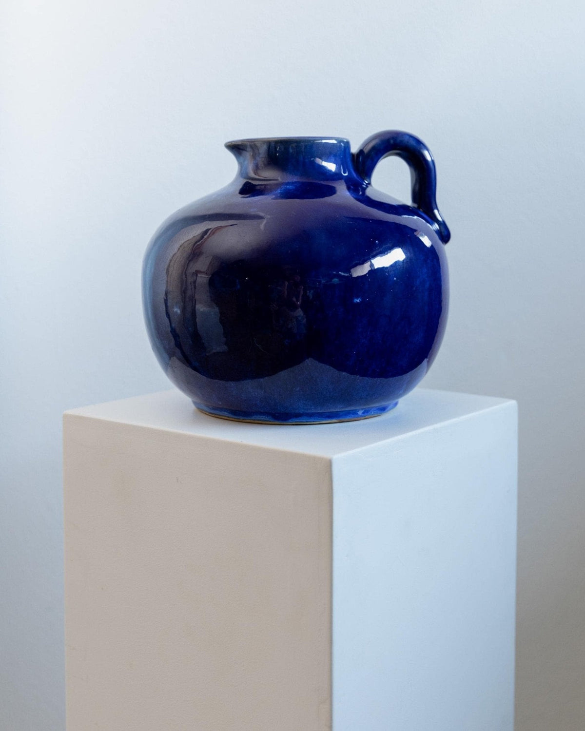 Vintage Keramik Krugvase, Blau glasiert, 1960er Jahre