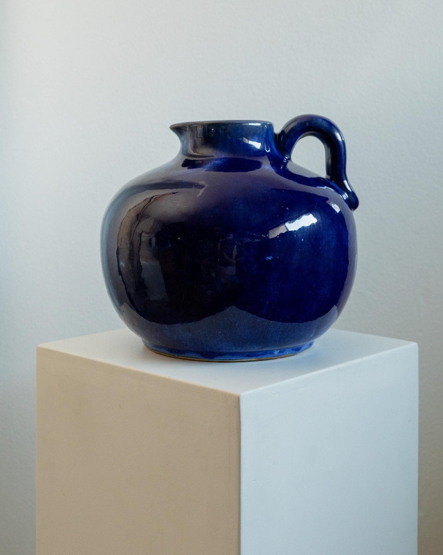 Vintage Keramik Krugvase, Blau glasiert, 1960er Jahre