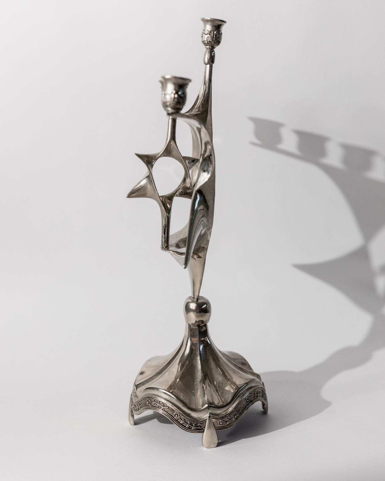 Vintage Menorah mit drehbarem Davidstern, versilbert, Judaica Dekor, 1960er Jahre