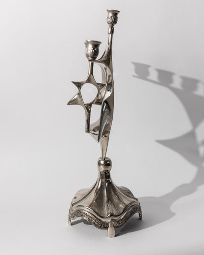 Vintage Menorah mit drehbarem Davidstern, versilbert, Judaica Dekor, 1960er Jahre