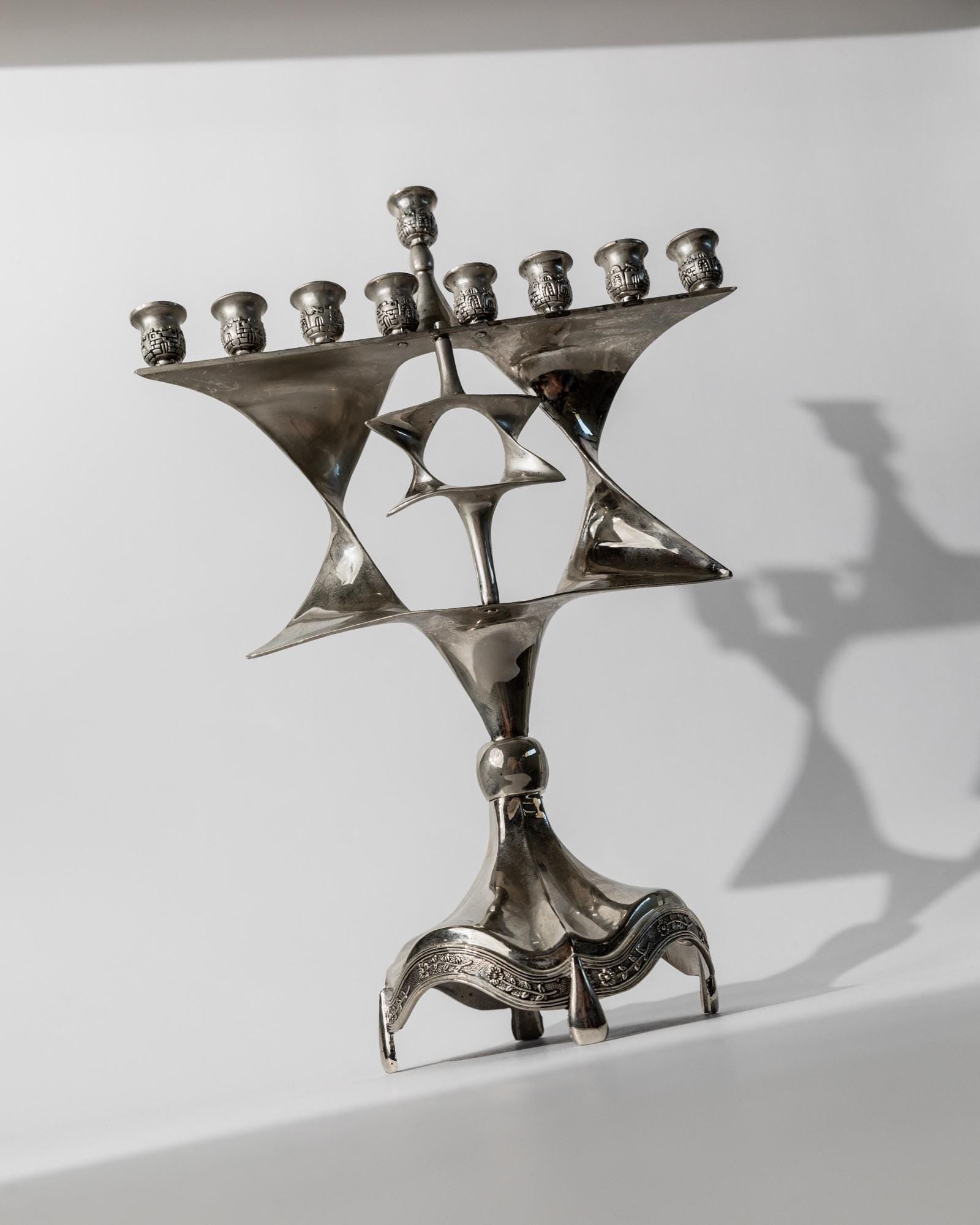 Vintage Menorah mit drehbarem Davidstern, versilbert, Judaica Dekor, 1960er Jahre