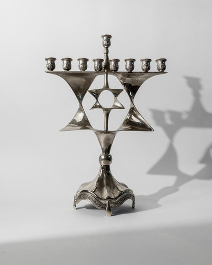 Vintage Menorah mit drehbarem Davidstern, versilbert, Judaica Dekor, 1960er Jahre