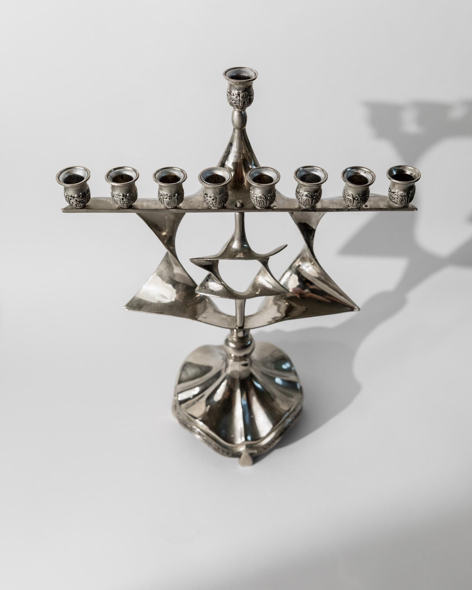 Vintage Menorah mit drehbarem Davidstern, versilbert, Judaica Dekor, 1960er Jahre