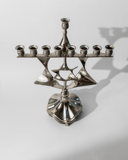Vintage Menorah mit drehbarem Davidstern, versilbert, Judaica Dekor, 1960er Jahre
