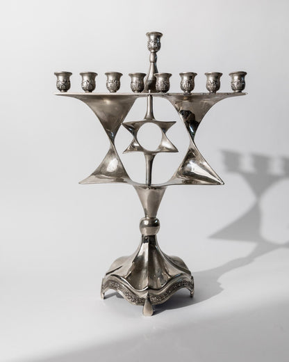 Vintage Menorah mit drehbarem Davidstern, versilbert, Judaica Dekor, 1960er Jahre
