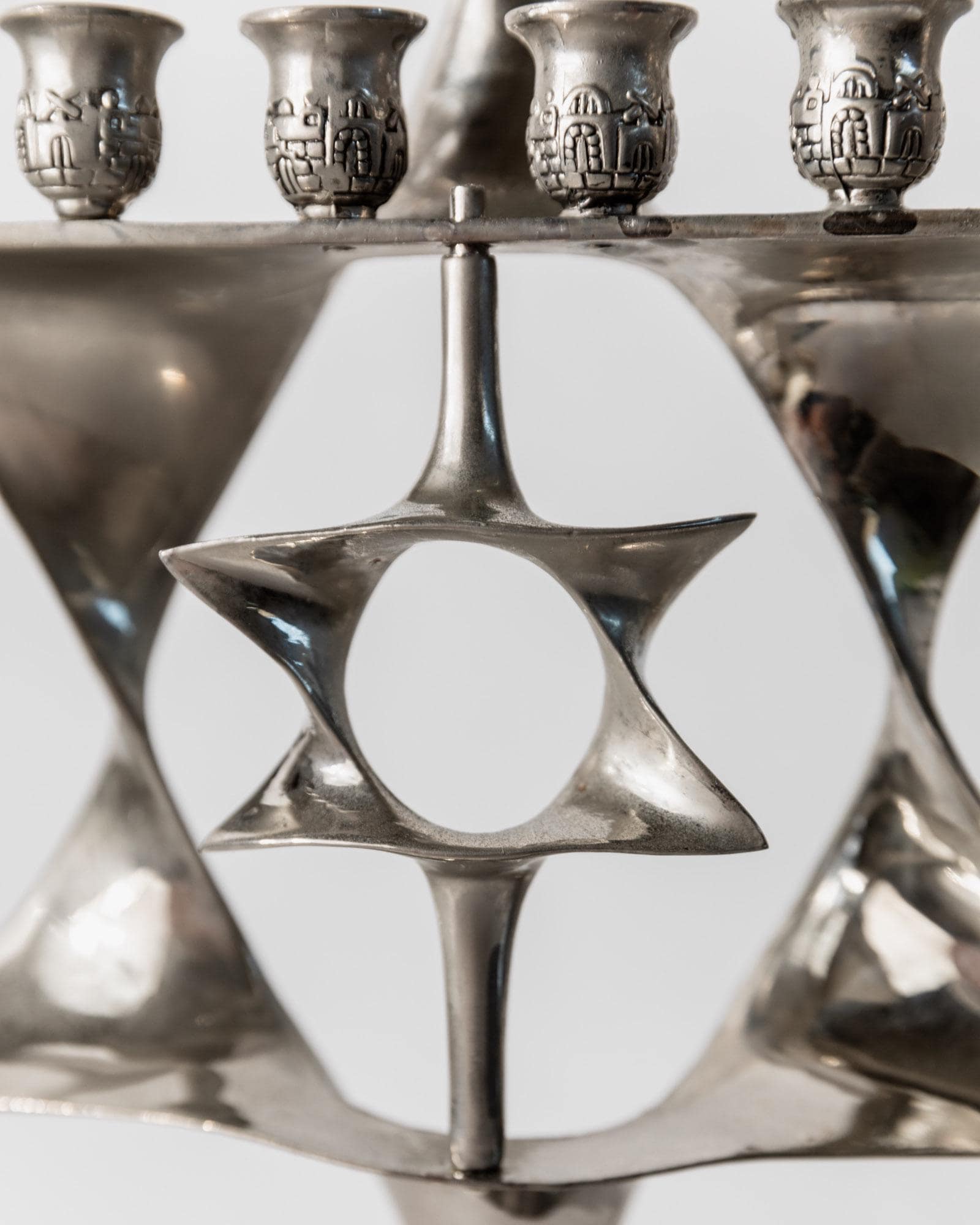 Vintage Menorah mit drehbarem Davidstern, versilbert, Judaica Dekor, 1960er Jahre