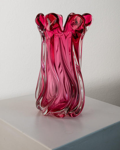 Vintage Murano Glasvase in Beerenton, organische Form