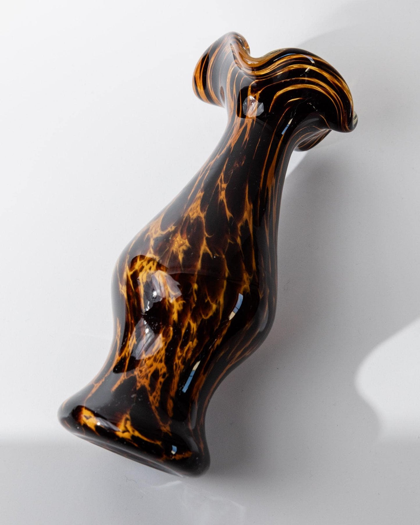 Vintage Vase Murano Glas Tortoise Muster mit gewelltem Rand von Murano