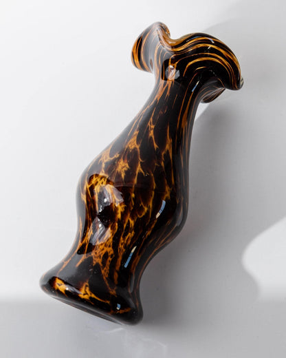 Vintage Vase Murano Glas Tortoise Muster mit gewelltem Rand von Murano
