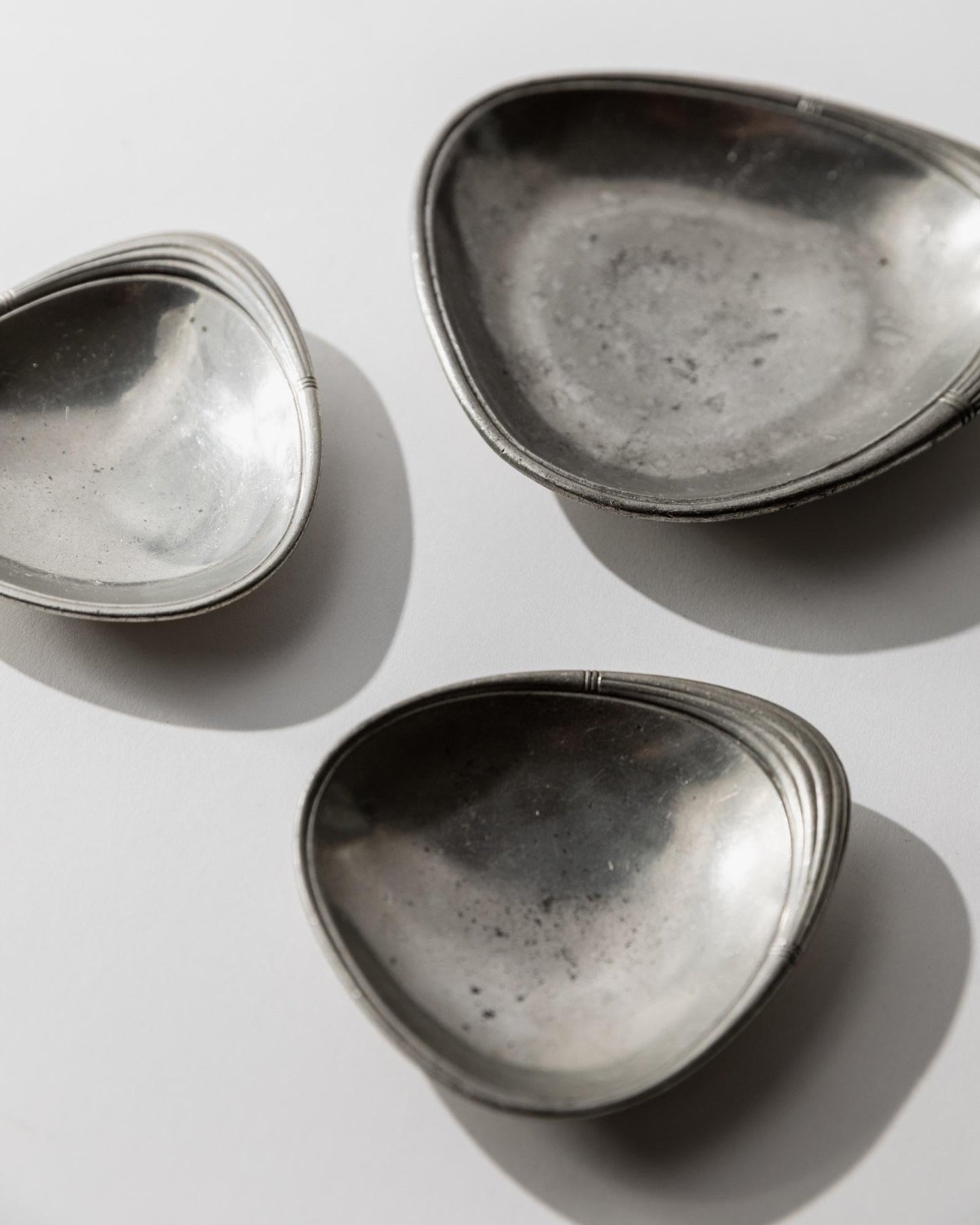 Vintage Zinnschale Set von 3 von Just für Just Denmark silbergrau Dekoration