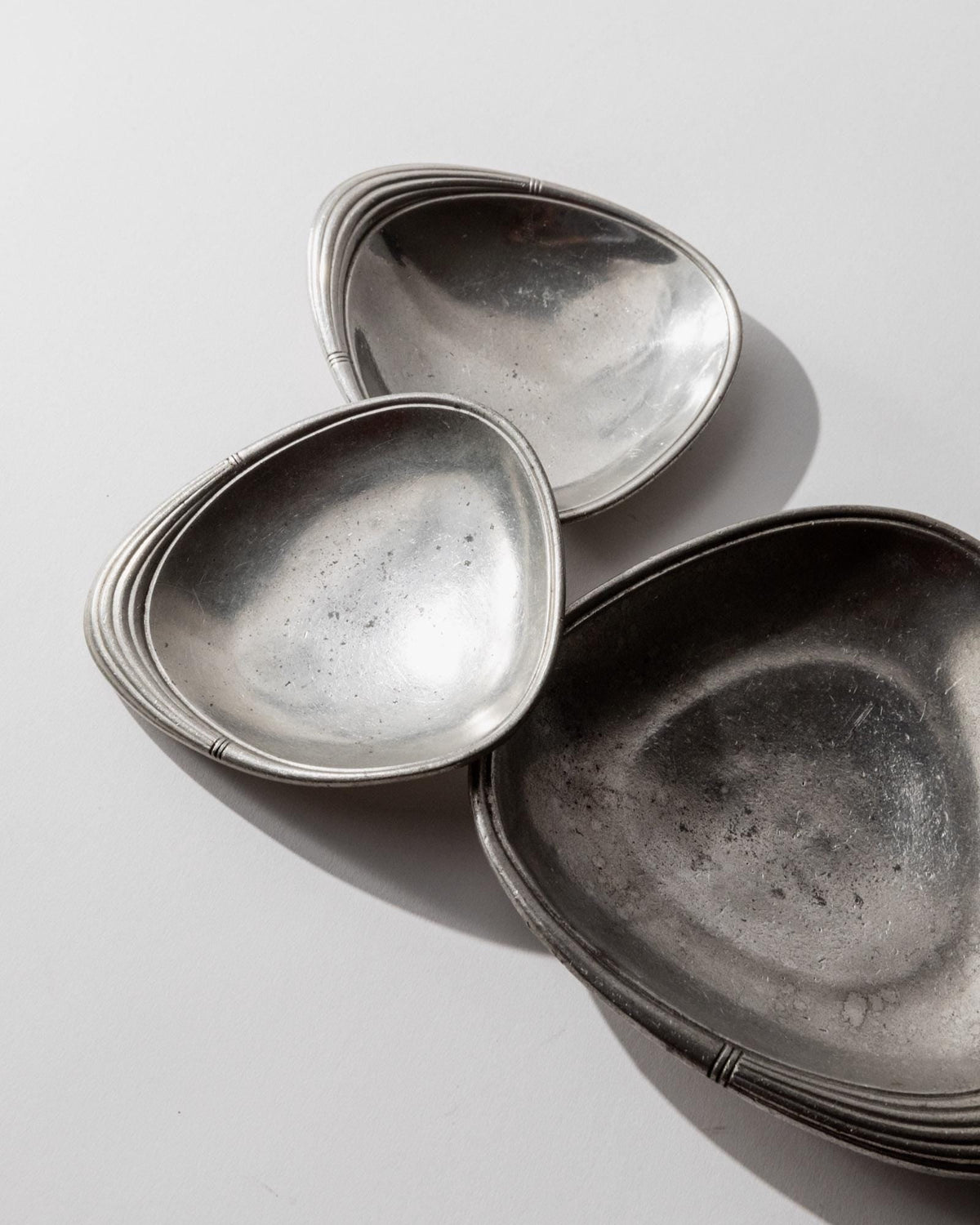 Vintage Zinnschale Set von 3 von Just für Just Denmark silbergrau Dekoration