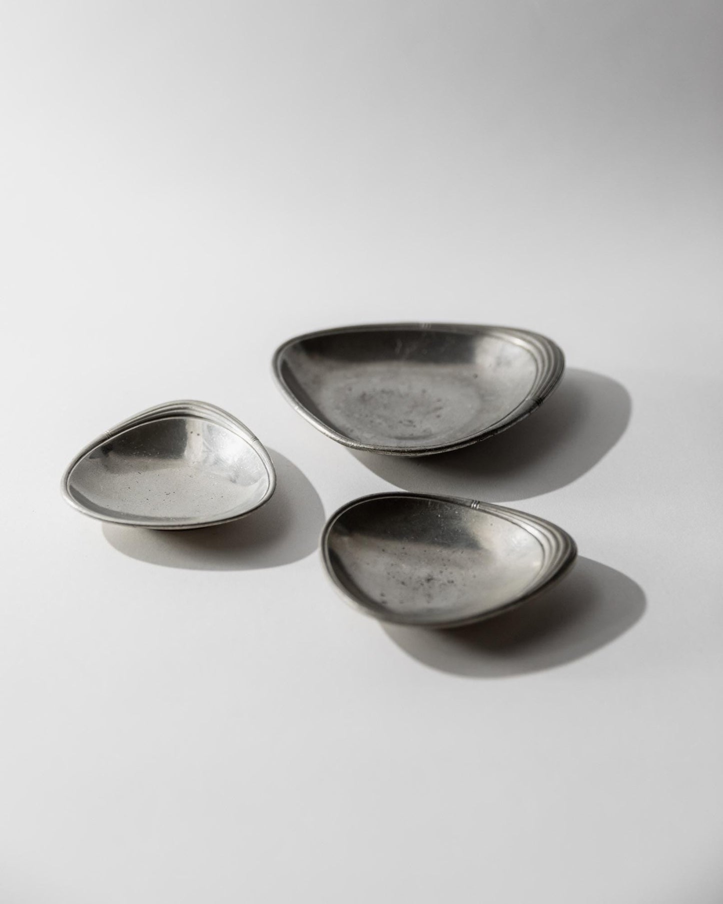 Vintage Zinnschale Set von 3 von Just für Just Denmark silbergrau Dekoration