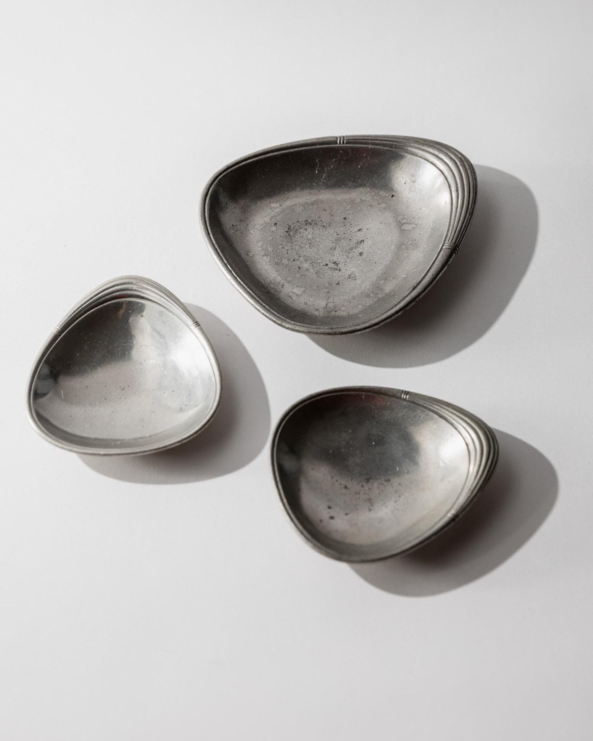 Vintage Zinnschale Set von 3 von Just für Just Denmark silbergrau Dekoration