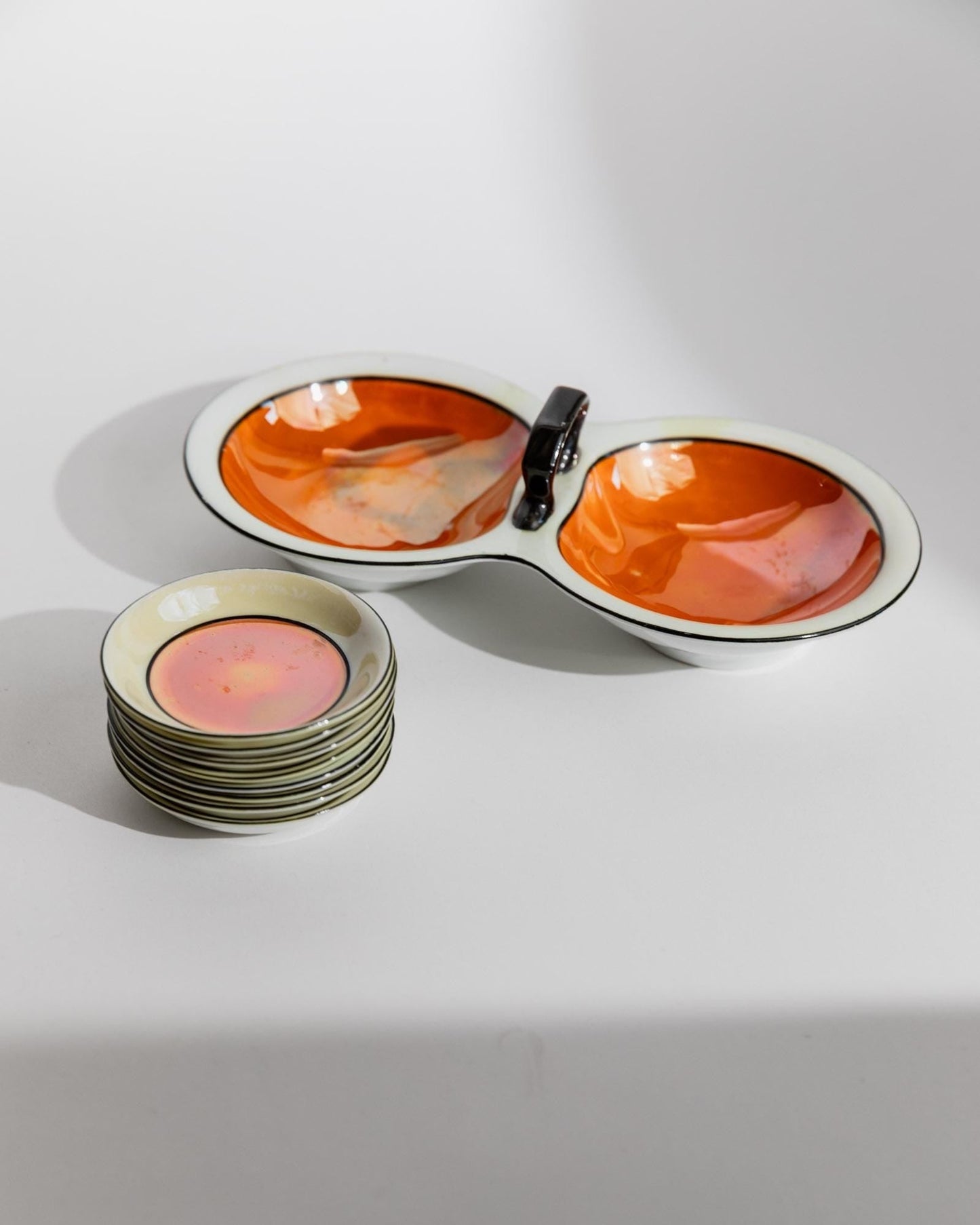 Vintage Schale Set von Gebrüder Schoenau Hüttensteinbach, orange-creme, 9-teilig