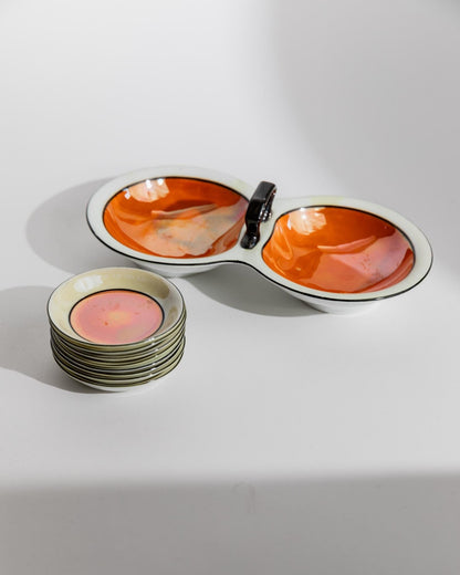 Vintage Schale Set von Gebrüder Schoenau Hüttensteinbach, orange-creme, 9-teilig