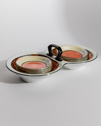 Vintage Schale Set von Gebrüder Schoenau Hüttensteinbach, orange-creme, 9-teilig