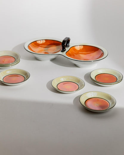 Vintage Schale Set von Gebrüder Schoenau Hüttensteinbach, orange-creme, 9-teilig