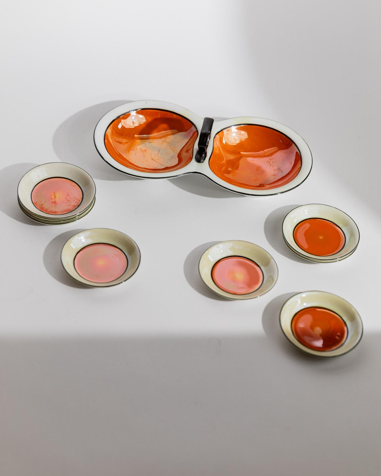 Vintage Schale Set von Gebrüder Schoenau Hüttensteinbach, orange-creme, 9-teilig