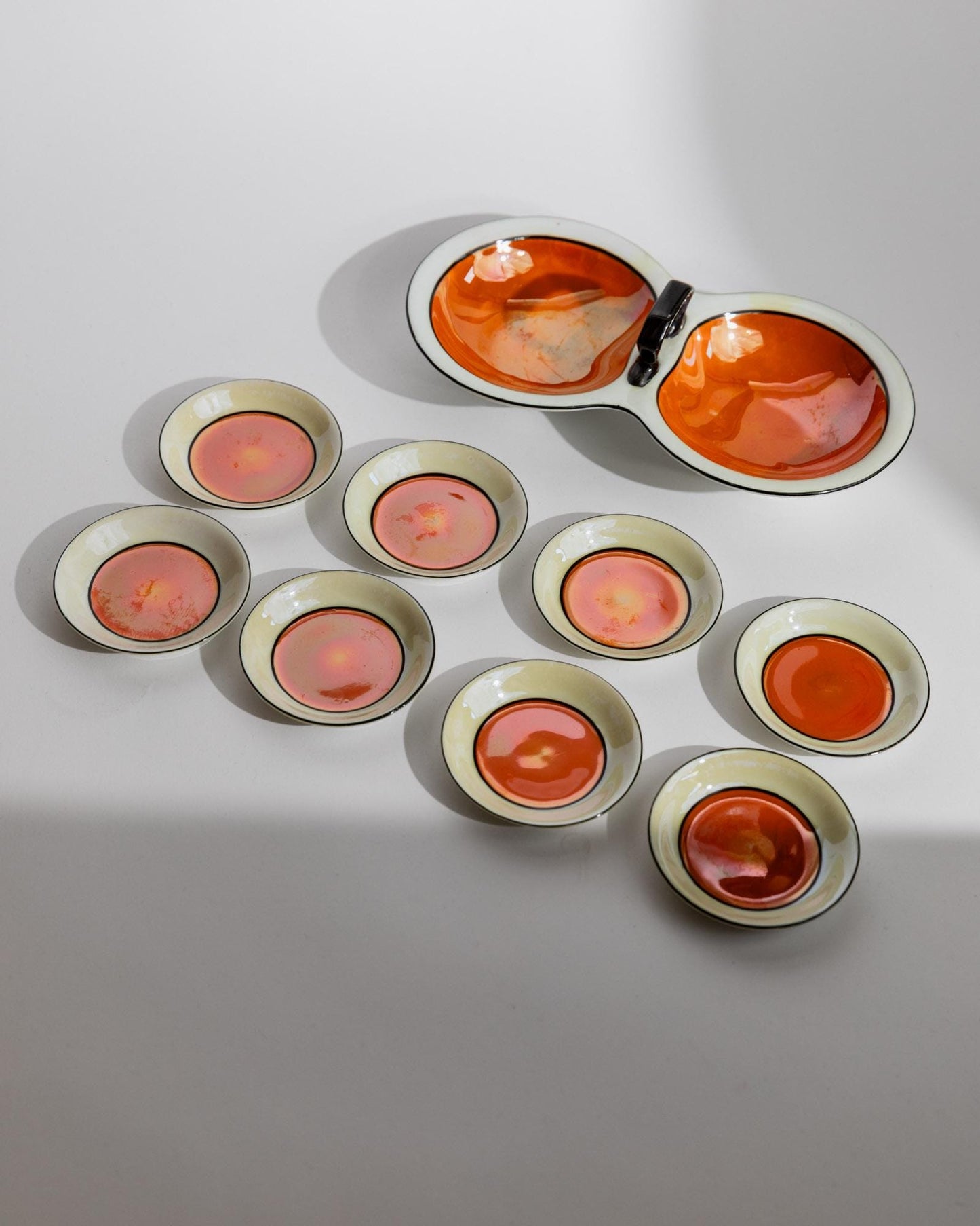 Vintage Schale Set von Gebrüder Schoenau Hüttensteinbach, orange-creme, 9-teilig