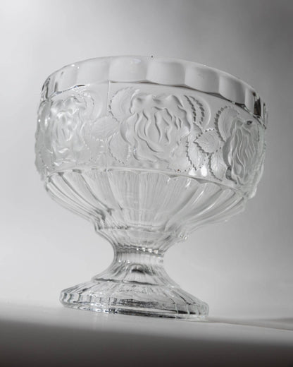 Vintage Glasschale auf Fuß, floral texturiert, 1960er Jahre