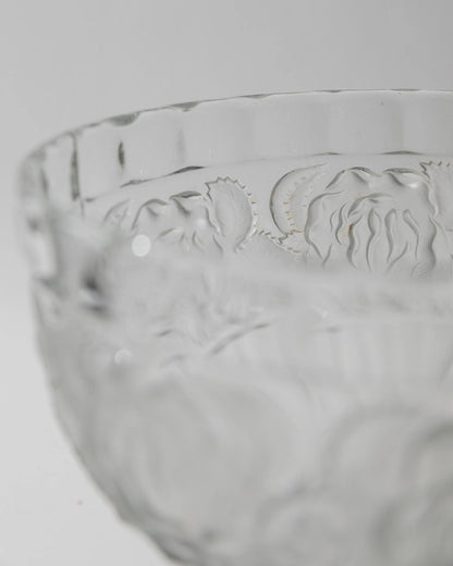 Vintage Glasschale auf Fuß, floral texturiert, 1960er Jahre