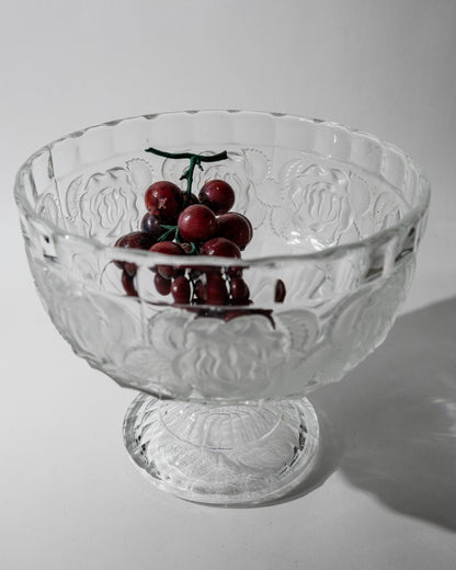 Vintage Glasschale auf Fuß, floral texturiert, 1960er Jahre