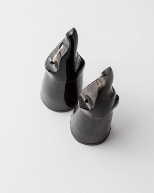 Vintage Salz und Pfefferstreuer Elefant Schwarz Beige Horn Dekoration