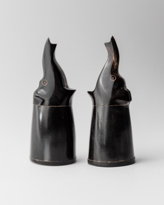 Vintage Salz und Pfefferstreuer Elefant Schwarz Beige Horn Dekoration