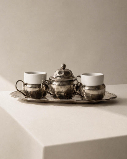 Vintage versilbertes Kaffeeset mit zwei Espressotassen, Zuckerdose und Tablett, 1960er