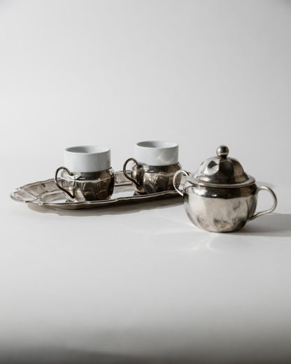 Vintage versilbertes Kaffeeset mit zwei Espressotassen, Zuckerdose und Tablett, 1960er