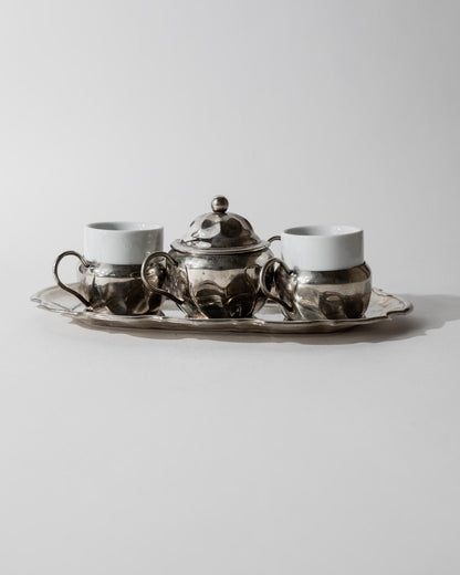Vintage versilbertes Kaffeeset mit zwei Espressotassen, Zuckerdose und Tablett, 1960er