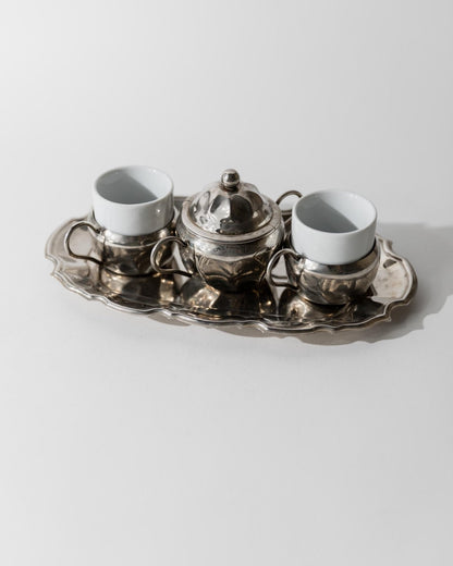 Vintage versilbertes Kaffeeset mit zwei Espressotassen, Zuckerdose und Tablett, 1960er