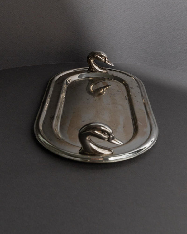 Vintage Tablett Oval mit Schwanenkopf-Griffen aus Frankreich, elegantes Geschenk