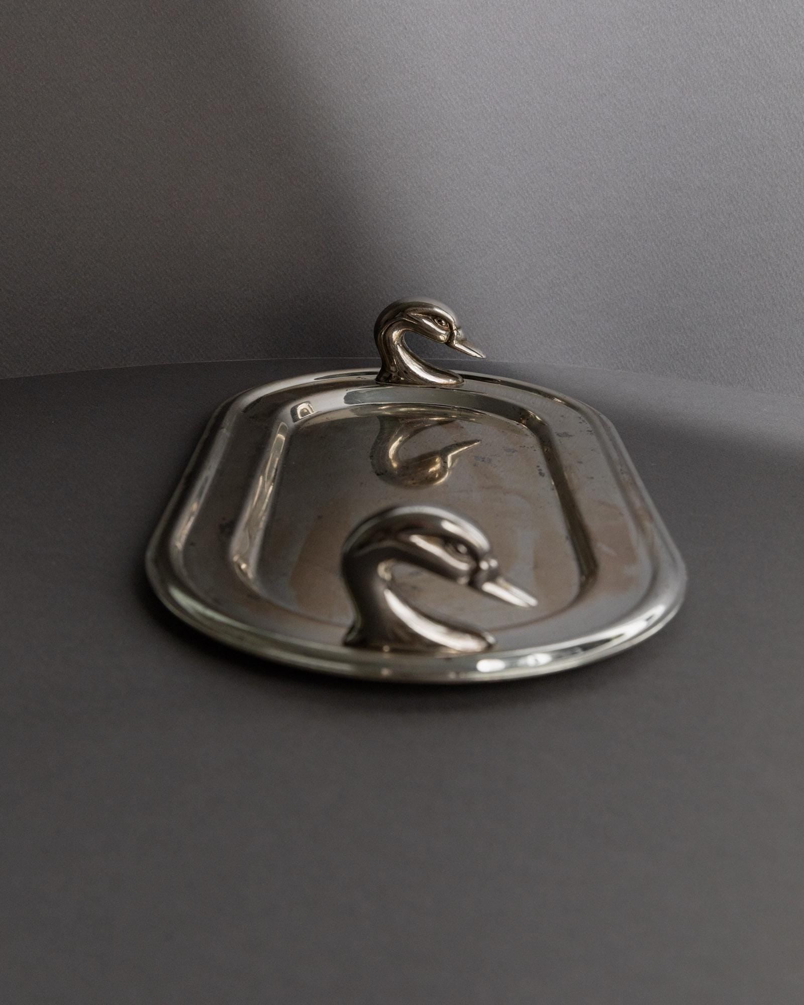 Vintage Tablett Oval mit Schwanenkopf-Griffen aus Frankreich, elegantes Geschenk