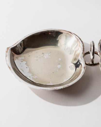 Vintage Vide-Poche-Schale Doppelschale mit Ringgriff versilbert, Patina, Dekoration