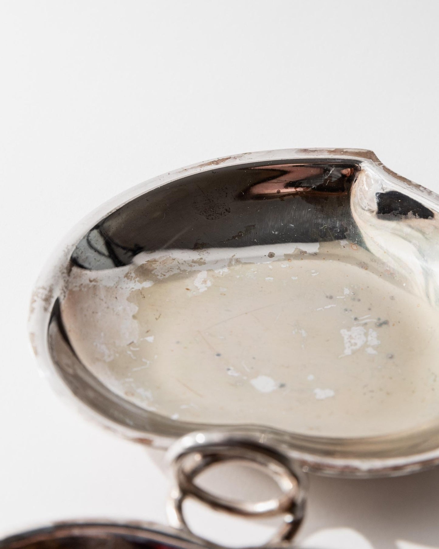 Vintage Vide-Poche-Schale Doppelschale mit Ringgriff versilbert, Patina, Dekoration